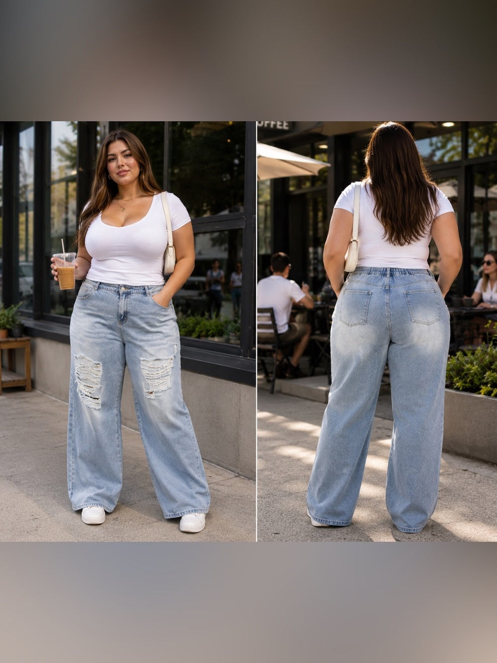 SHEIN Curve+ Light Wash Distressed Wide Leg Jeans size 26 GUC